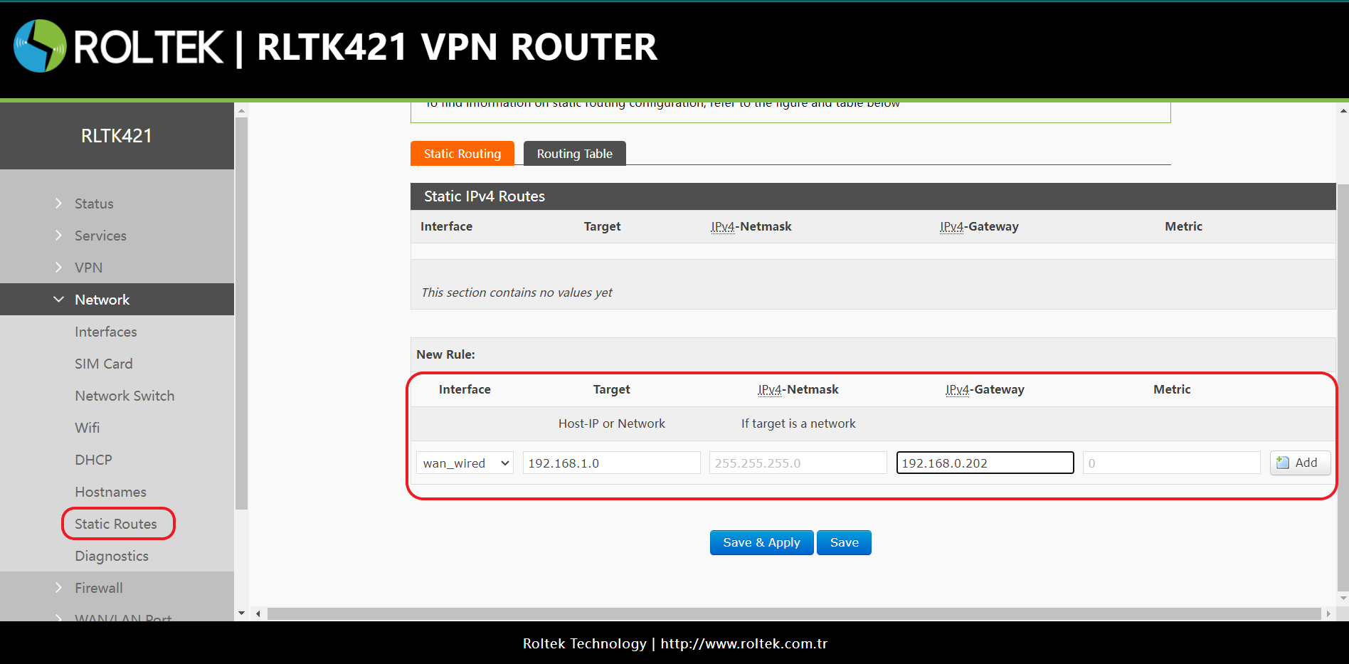 StaticRouteRouterA-421