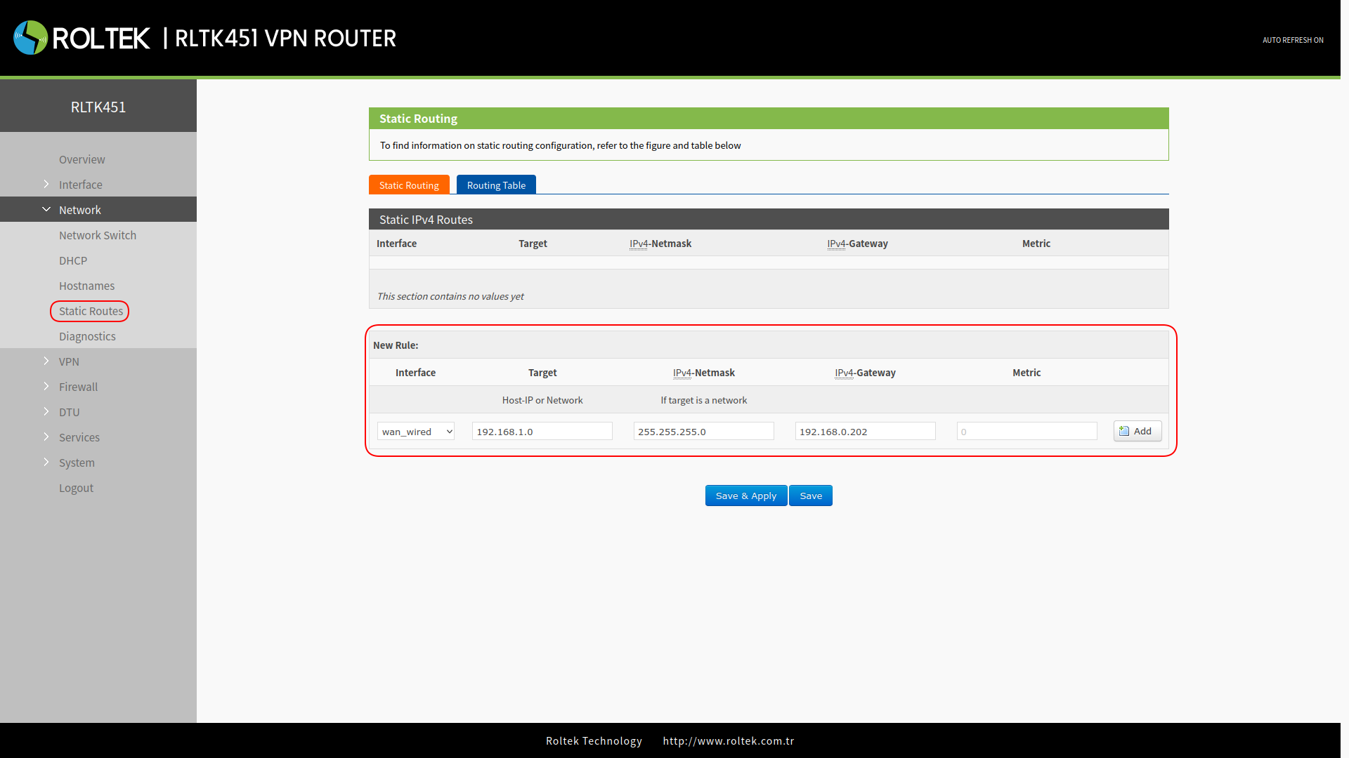 StaticRouteRouterA-451